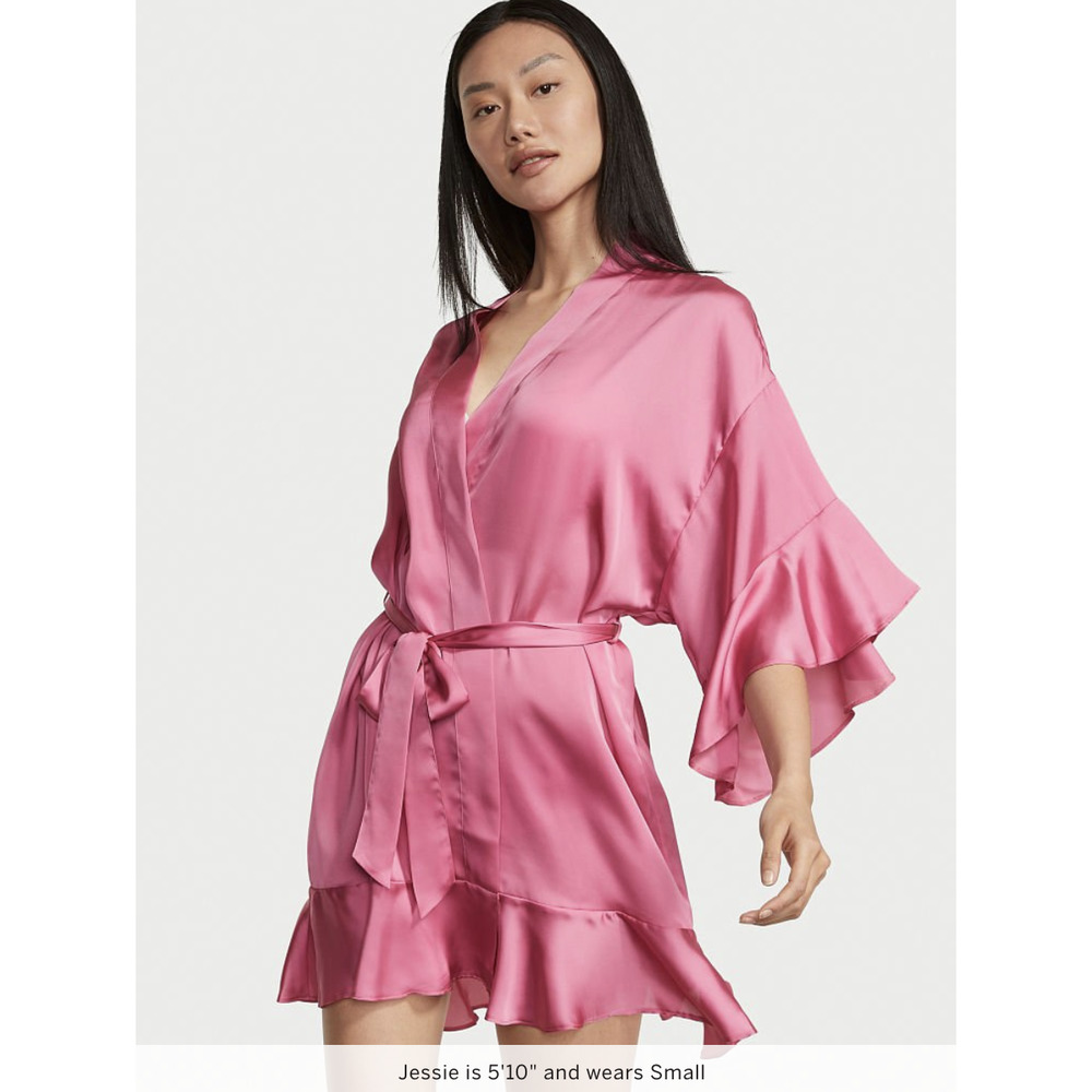 Victoria Secret Flounce Satin Robe in Dahlia Pink Missing Belt